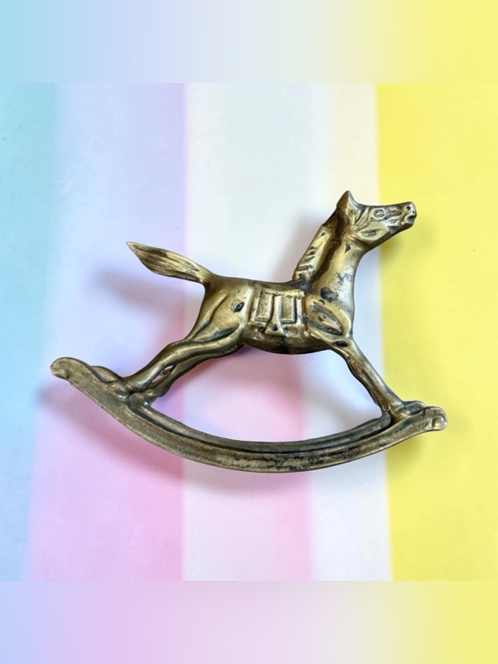 Vintage Solid Brass Rocking Horse Sculpture Decorative Collectible